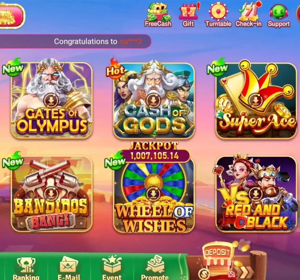 WA777 Game Download Best (Online Earning APK) in 2026 3 WA777 Game app dashboard showing popular casino games like Gates of Olympus, Cash of Gods, Super Ace, Banditos Bang, Wheel of Wishes, and Red and Black with live jackpot.